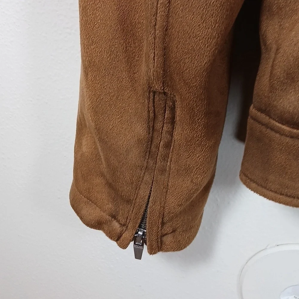 Zara Men's Rust Brown Vegan Suede Moto Biker Jacket size Small
